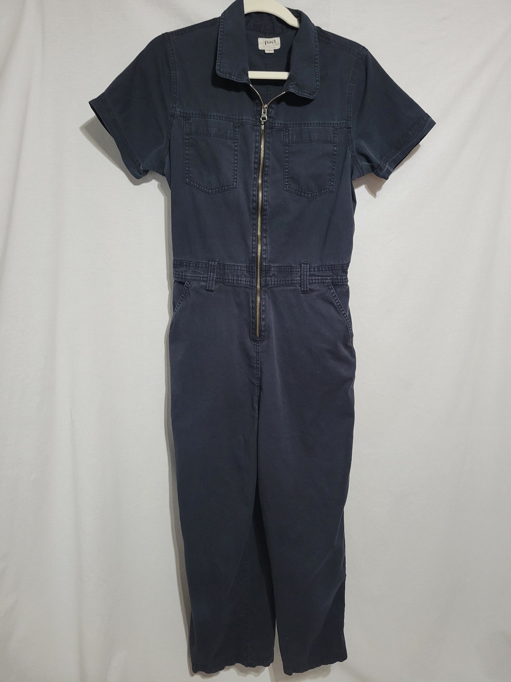 Pact Women's M Black Short-Sleeve Utility Jumpsuit